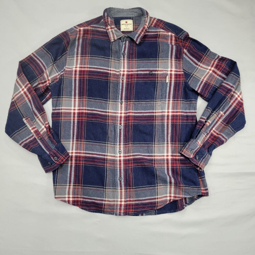 Woolrich Men's Large Plaid Flannel Shirt Cotton Casual Outdoor Button-Up Top